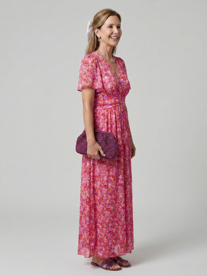 Juna | Vestido midi con estampado de florecitas y manga corta