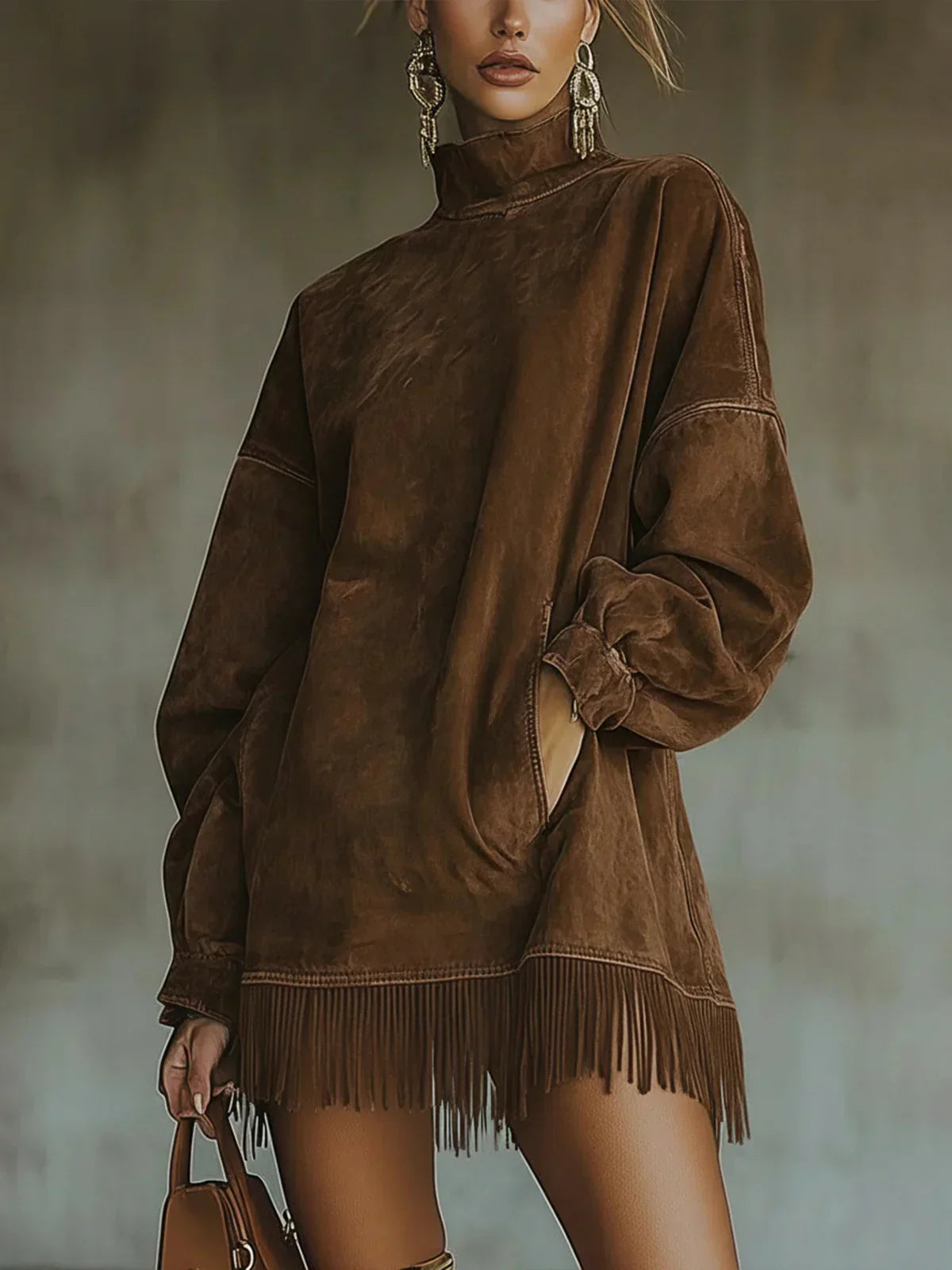 Asela - Vestido De Ante Con Cuello Alto
