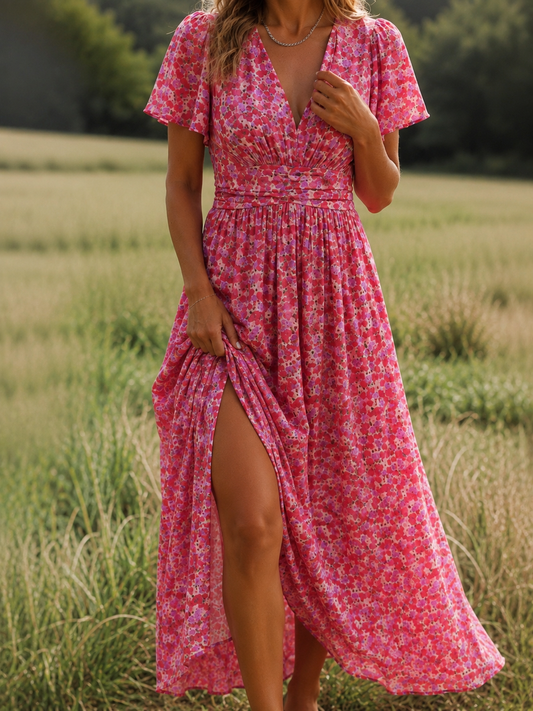Juana - Vestido midi con estampado de florecitas y manga corta
