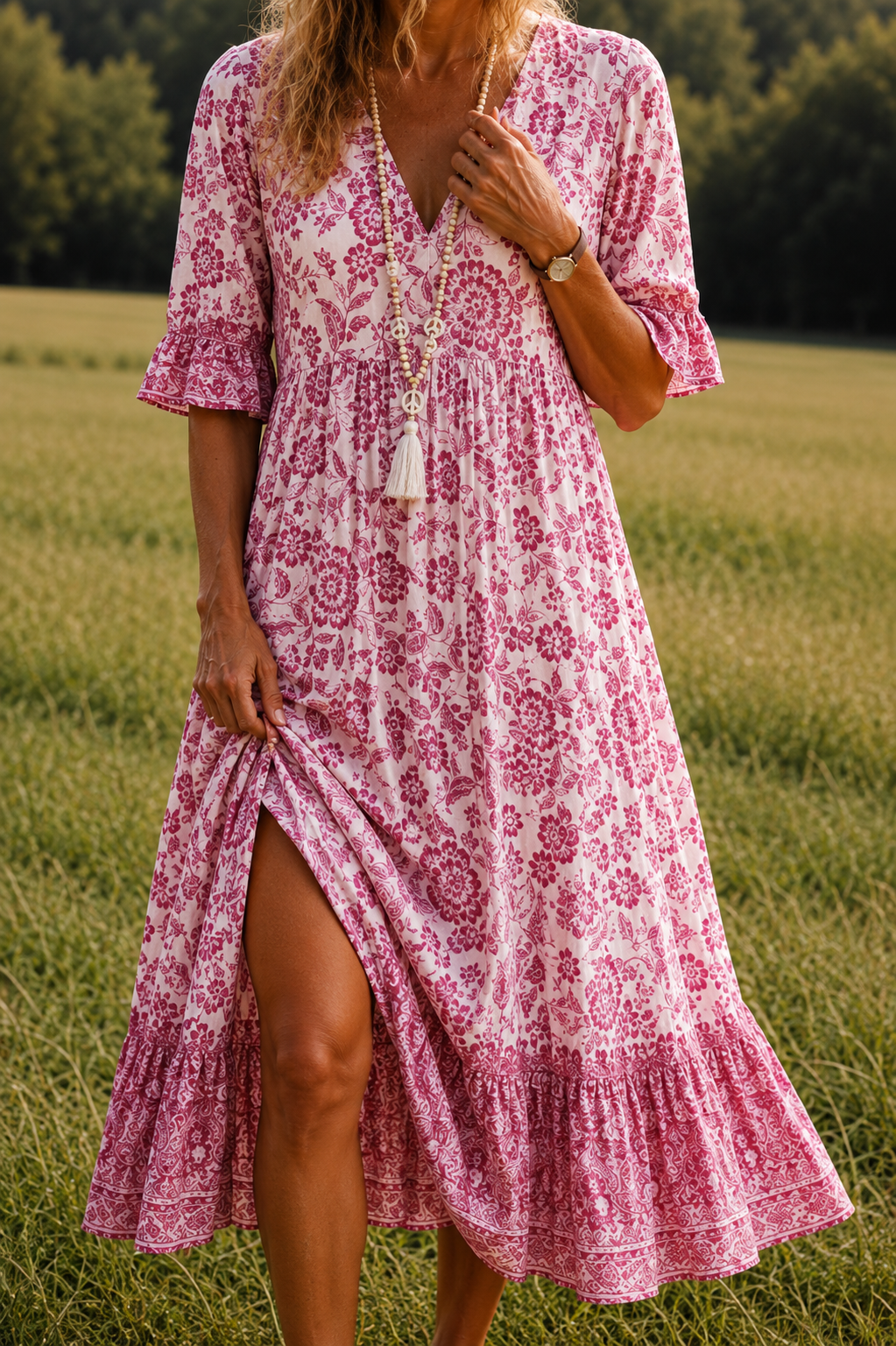 Manoli - Elegante vestido floral con cuello en V