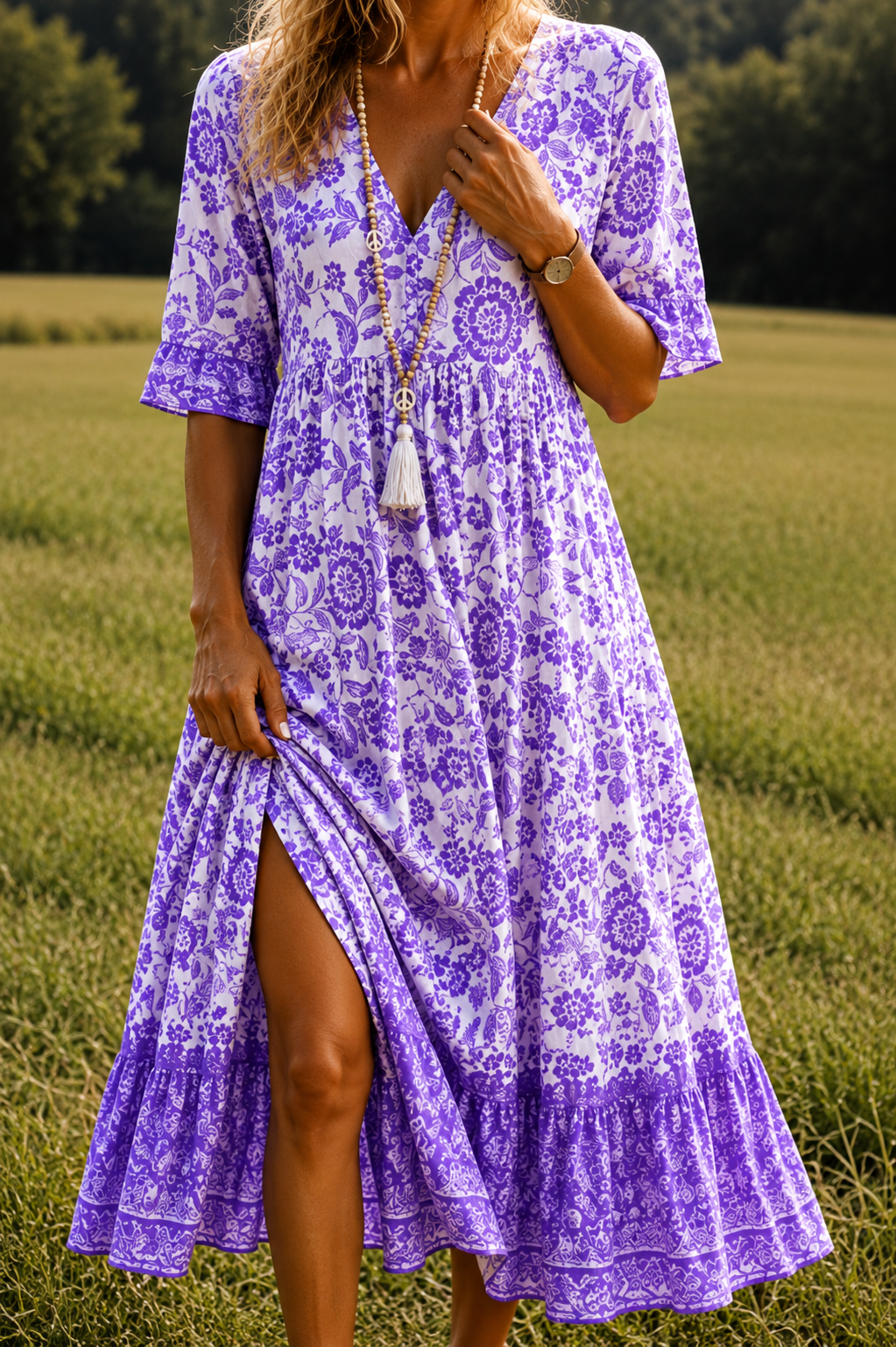 Manoli - Elegante vestido floral con cuello en V