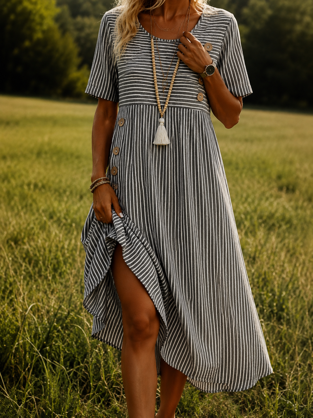 Julia -  Vestido midi a rayas