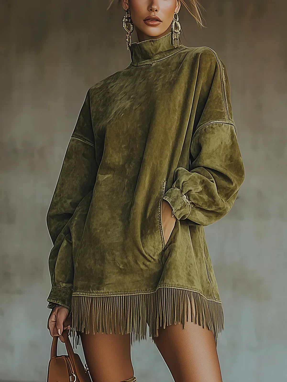 Asela - Vestido De Ante Con Cuello Alto