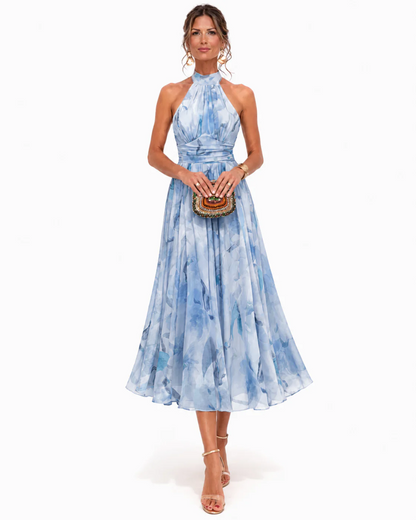 Angela | Vestido con cuello halter y estampado de acuarela