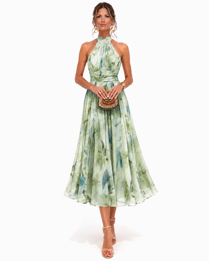 Angela | Vestido con cuello halter y estampado de acuarela