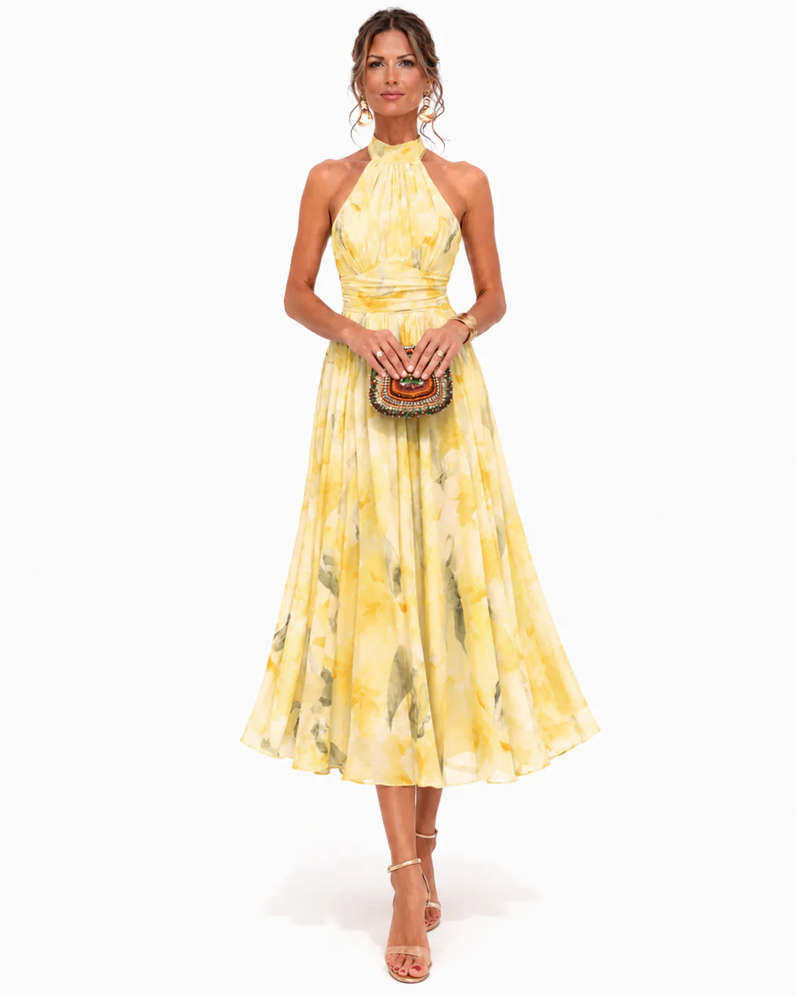 Angela | Vestido con cuello halter y estampado de acuarela